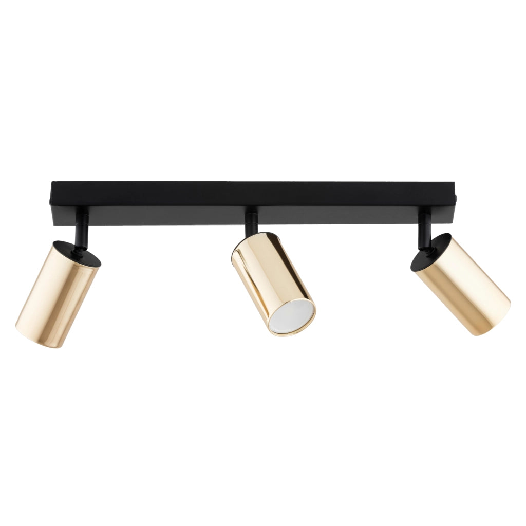 Plafoniera moderna nera 40 cm 3 spot oro orientabili GU10