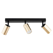 Plafoniera moderna nera 40 cm 3 spot oro orientabili GU10