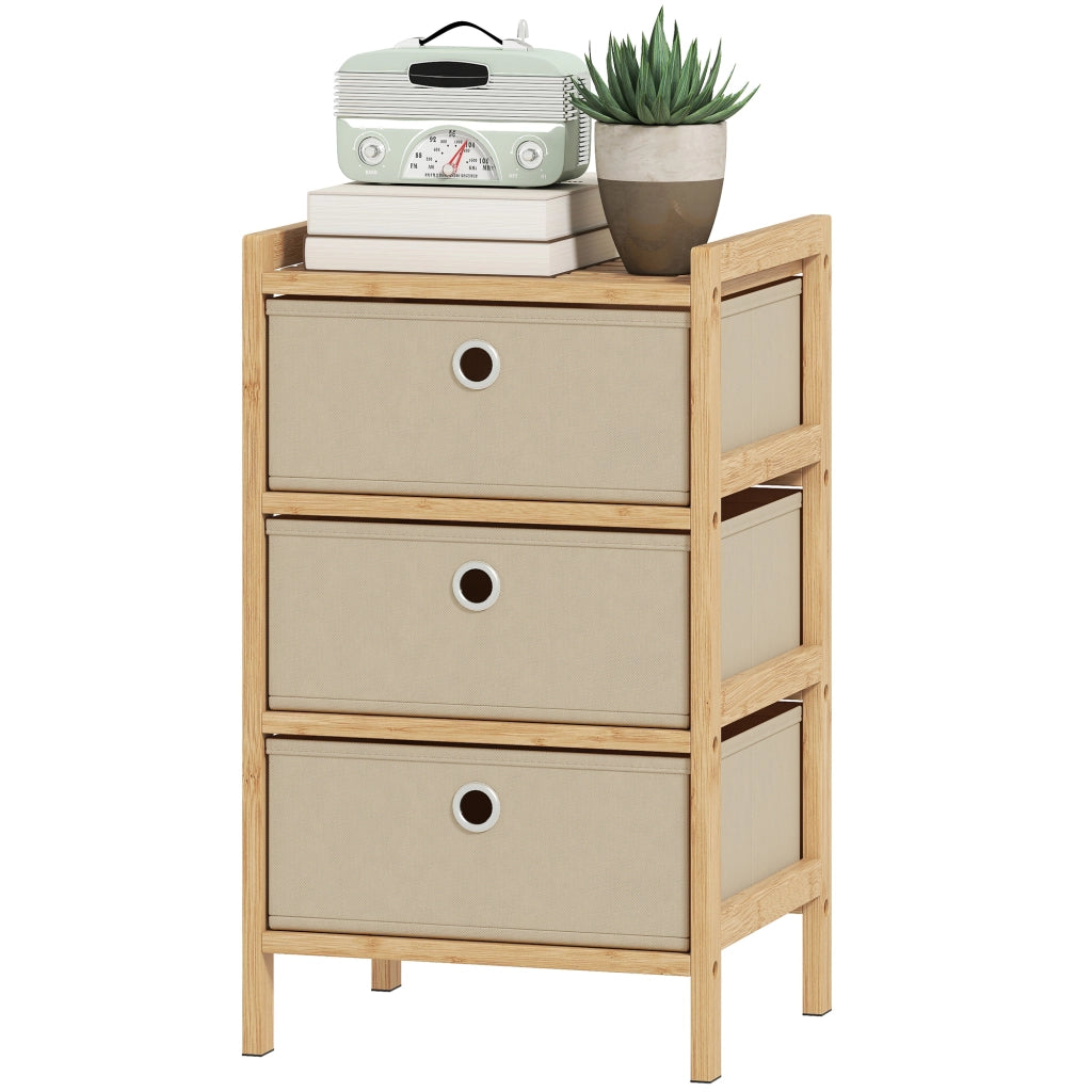 C¨®moda con 3 cassetti in tessuto e struttura in bamb¨´ ¨C zephmum ¨C crema/naturale