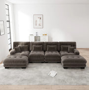 Divano modulare a U 406x145x81 cm in chenille marrone con ottomane mobili