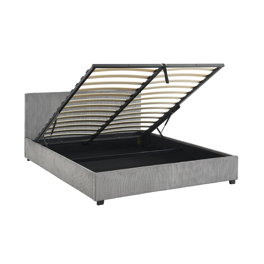 Letto a cassettone con rete a doghe 160x200cm, velluto a coste grosse,