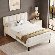 Letto imbottito 140x190 cm in Sherpa beige con rete a doghe e piedi in ferro