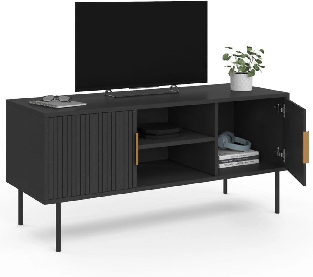 Porta TV MARCEL da 110 cm con 2 ante a doghe in legno nero