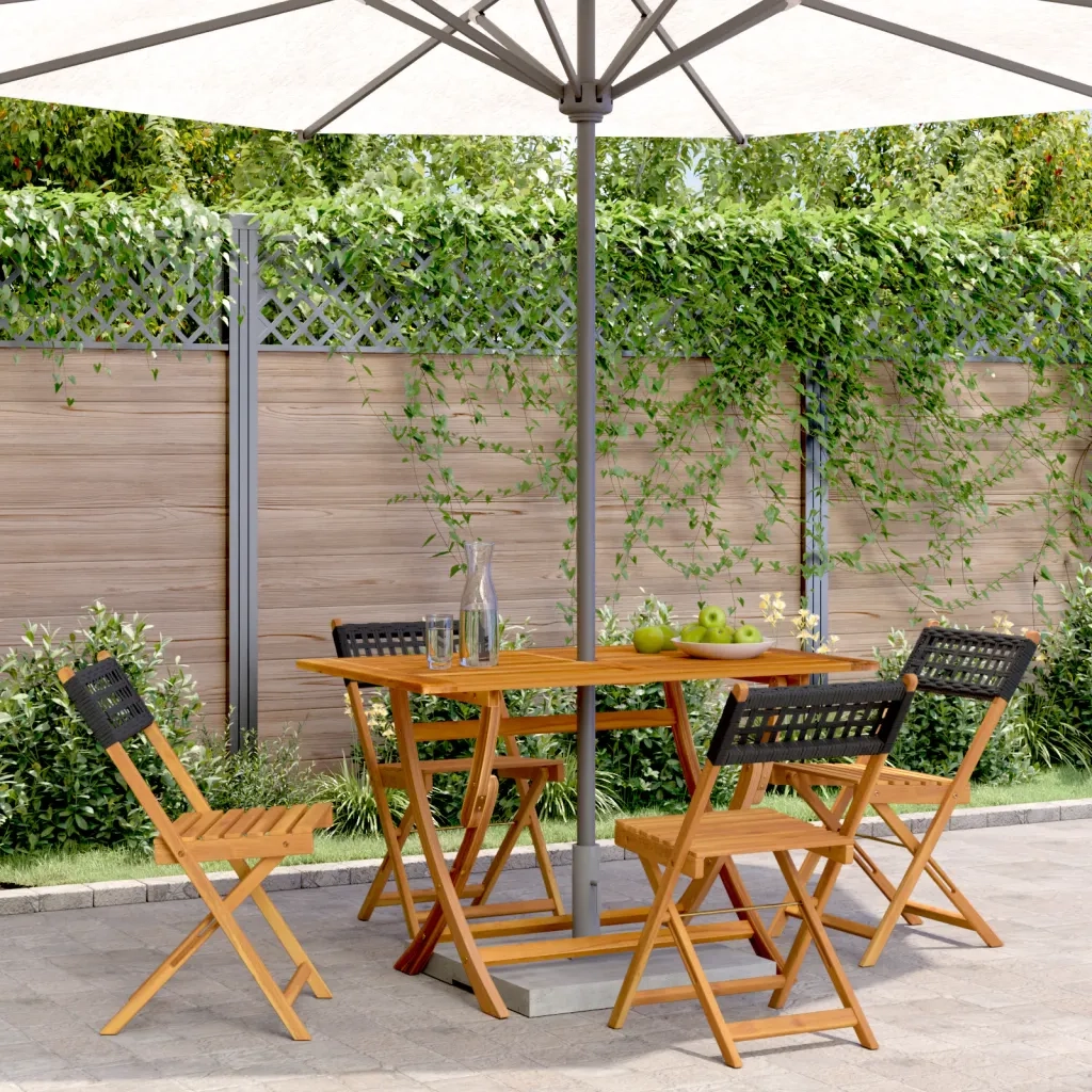 Sedie Giardino Pieghevoli 4 pz | Sedie da Esterno Nere Polyrattan e Legno Massello