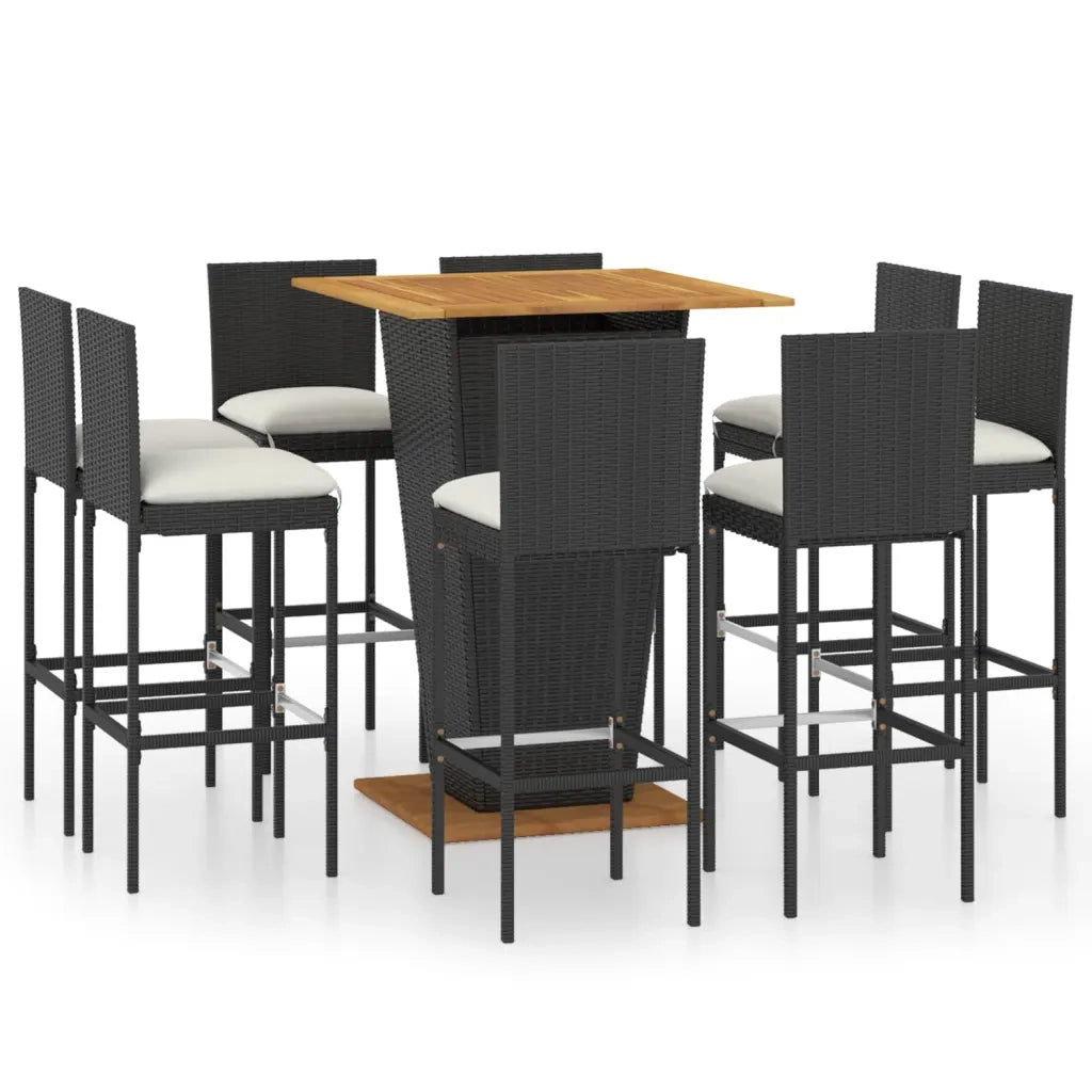 Set da Bar da Giardino 9 pz con Cuscini in Polyrattan Nero 3064862