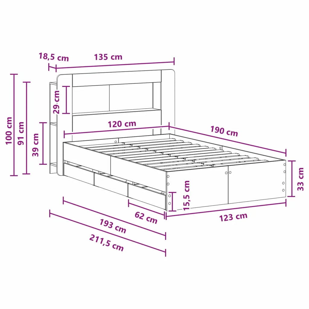 Telaio del letto con storage Rovere Fumo 120 x 190 cm