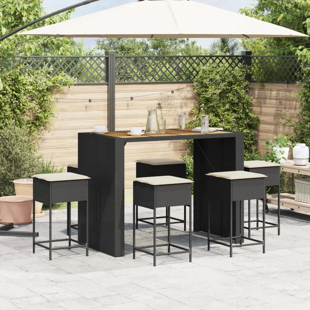 Set Bar da Giardino 7 pz con Cuscini in Polyrattan Nero 3261517