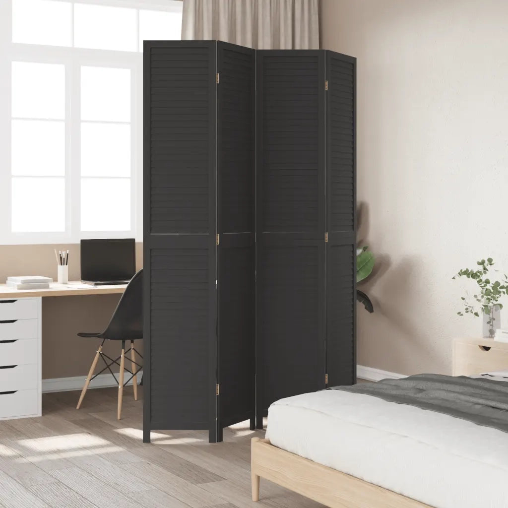 Divisorio Ambienti | Divider per stanze | Paravento 4 Pannelli Nero Legno Massello di Paulownia