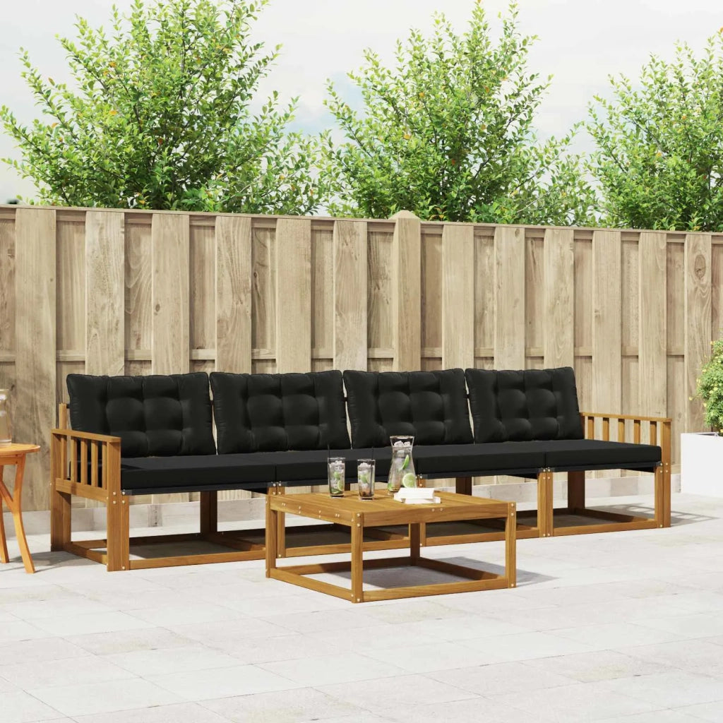Set di divani da esterno con cuscino 5 pcs Naturale e Nero