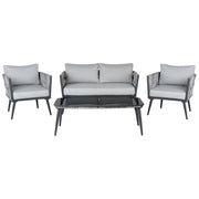 Set Conversazione Giardino Nero Rattan Sintetico Grigio Cuscini Da Esterno 4 Posti Con Tavolino