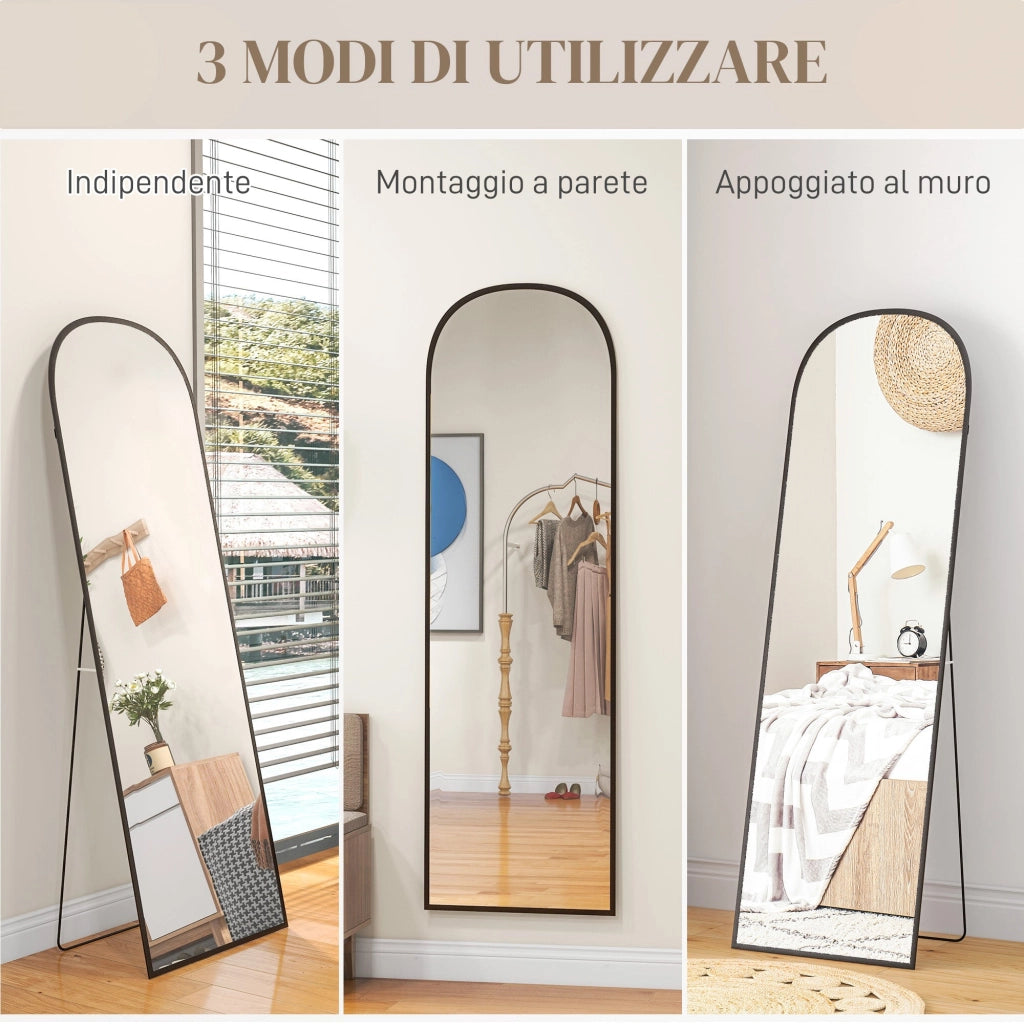 Specchio da Terra e Parete Moderno con Supporto Pieghevole 50x161,5 cm in Lega di Alluminio Nero