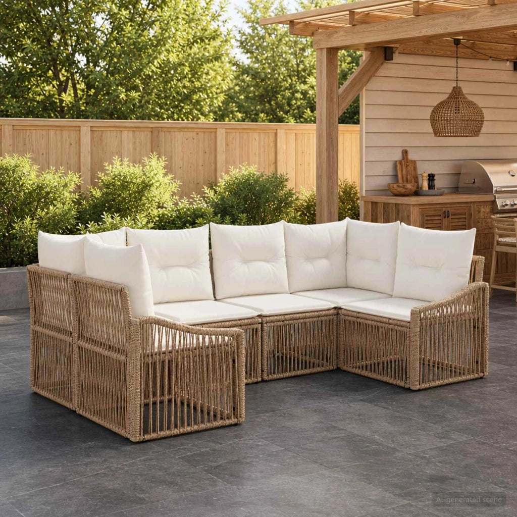 Set Divano da Giardino 6 pz 6-Numero di posti Beige polyrattan 3436104
