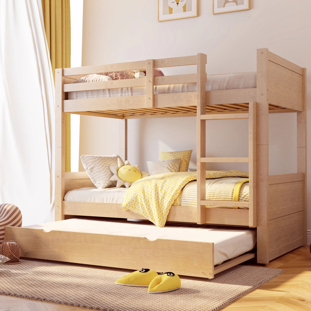 DESMIU Letto a castello 3 posti 90 × 200 cm con letto estraibile, senza materasso, in legno, colore legno