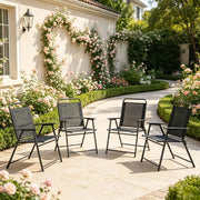 Sedia da giardino pieghevole set da 4 con schienale e braccioli salvaspazio in acciaio textilene nero 65 × 60 × 94 cm