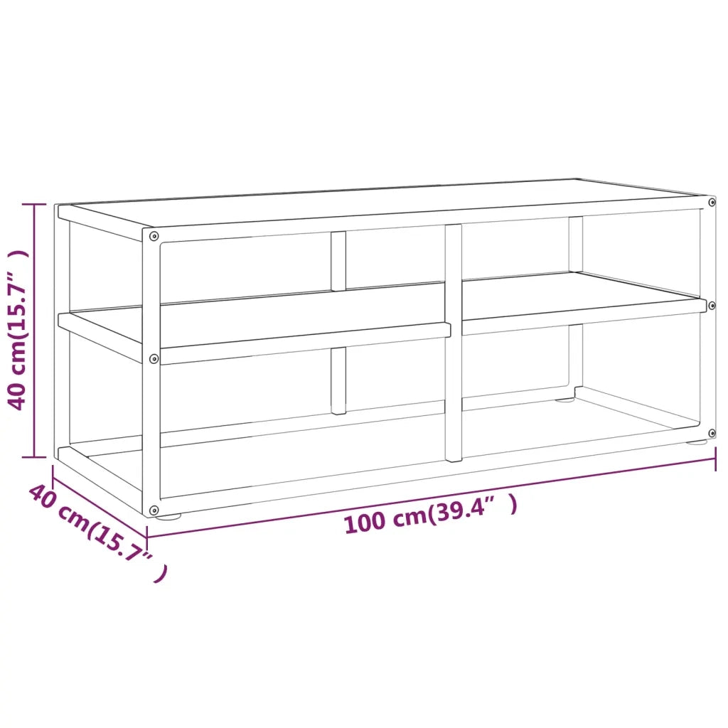 Mobile TV Nero con Vetro Bianco Marmo 100x40x40 cm 322857