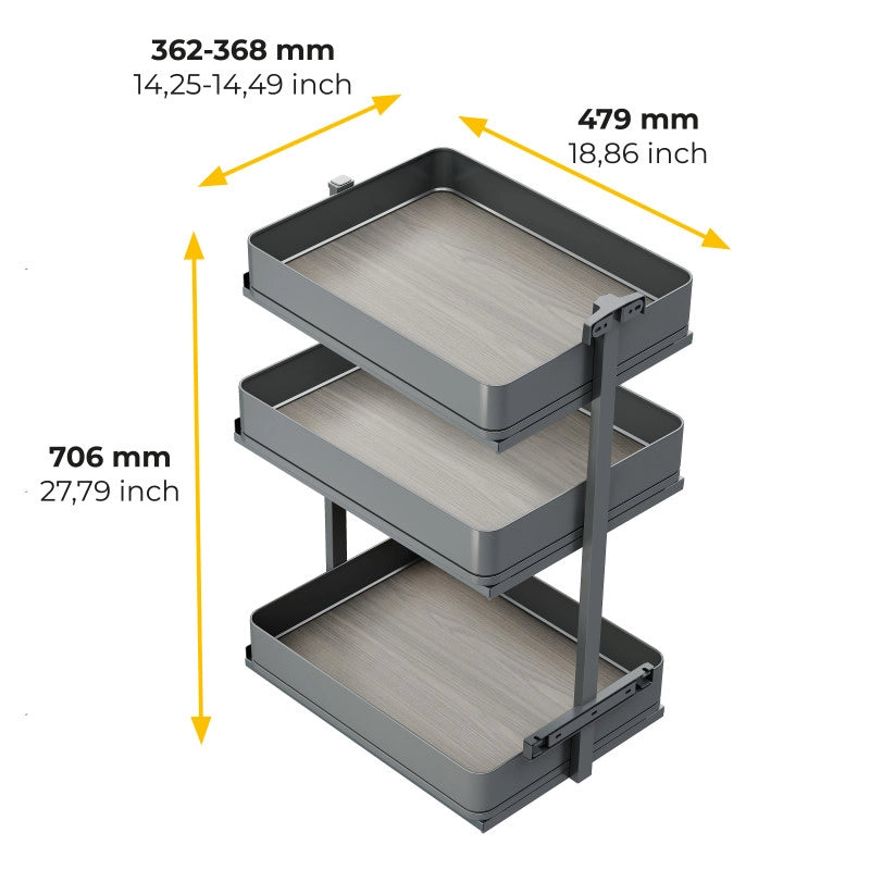 Portabottiglie laterale estraibile Harmony con chiusura soft, Modulo larghezza 150mm altezza 800mm, Acciaio e Legno, G..