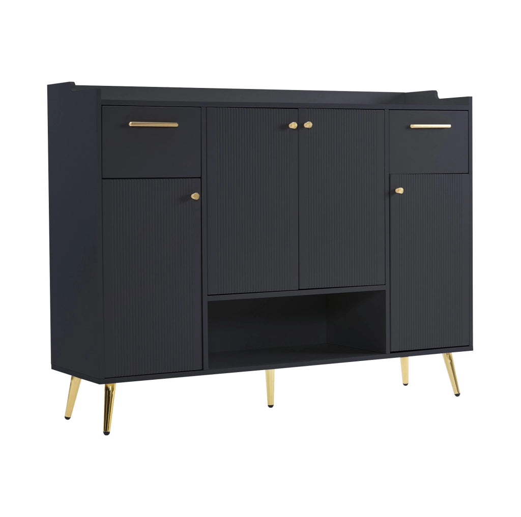 Scarpiera con 2 cassetti; 4 ante e vano aperto; 130x37x100 cm; nero