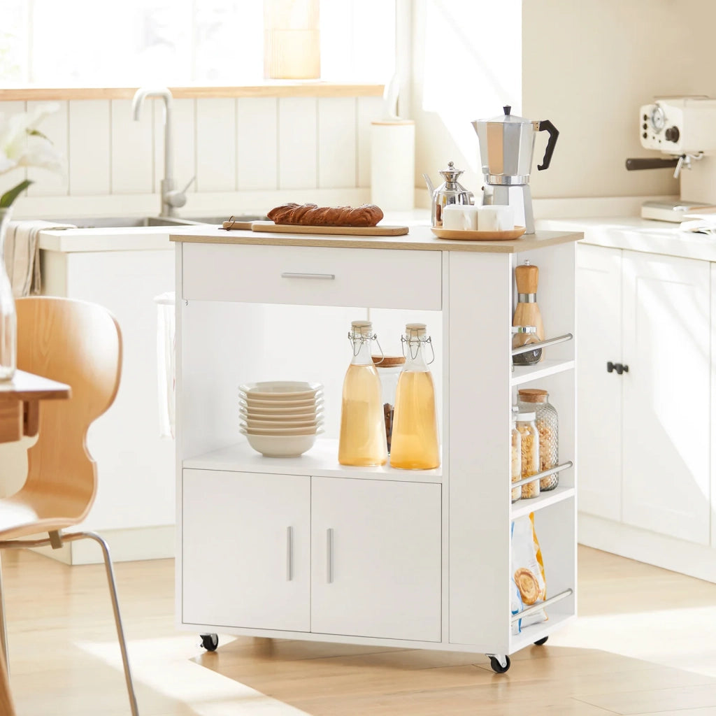 Carrello da cucina legno Mobiletto cucina salvaspazio con cassetto e armadietto 82x46x88 cm Bianco FKW113-WN SoBuy