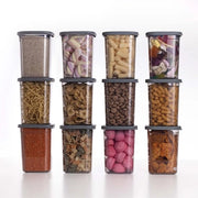Scatola di Stoccaggio Aria Tappata con Coperchi [1000ml - Set di 12] Grigio Scuro - Stivabile & Spazievoluta per la Cucina, Conservazione dei Fiori, Contenitore di Cibo, Scatola di Stoccaggio, Cassa di Stoccaggio