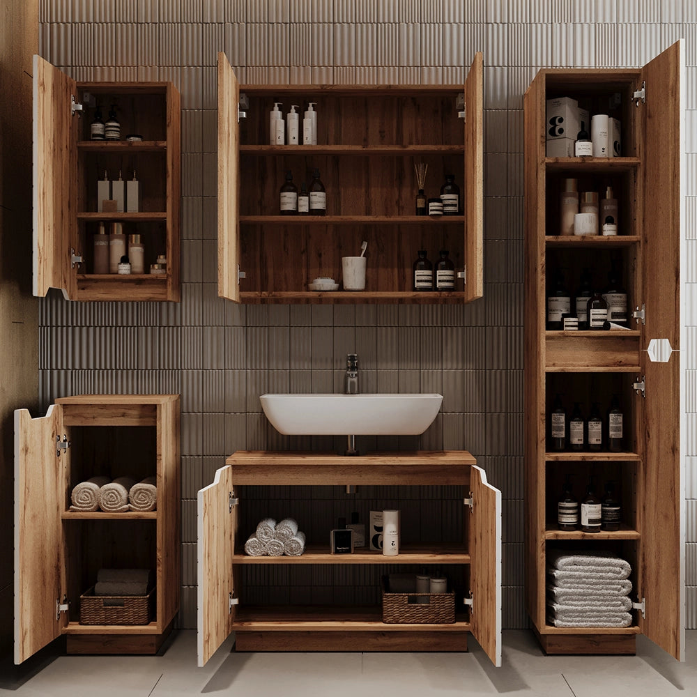Vicco Mobile sottolavabo per bagno Rovere/bianco con struttura in piastrelle 79.6 x 62.1 cm con 2 porte