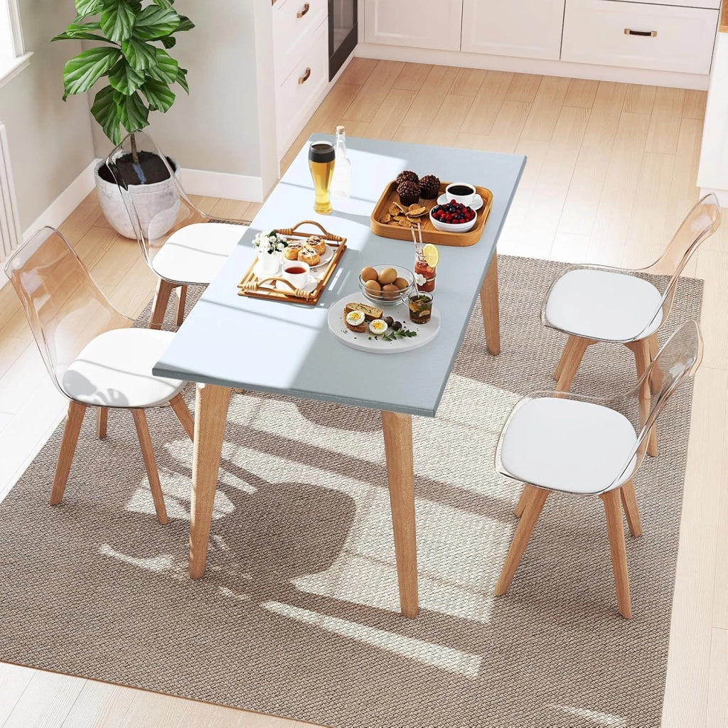 Set di 4 Sedie da Cucina Trasparenti, Sedie per Sala da Pranzo Moderne con Gambe in Legno e Seduta Imbottita, Sgabello senza Braccioli per Soggiorno e Camera da Letto, Portata 150 kg (Bianco)