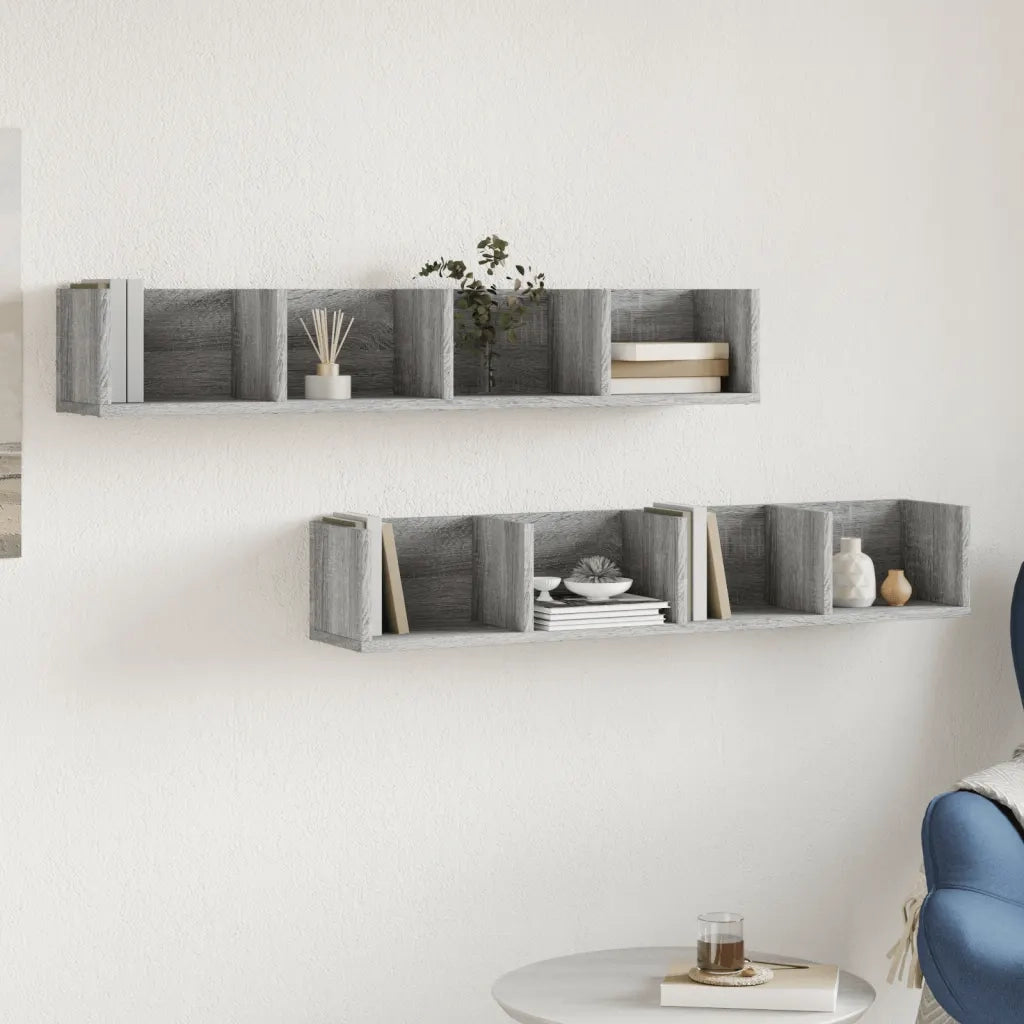 Armadietto a Muro | Mobili Parete 2 pz Grigio Sonoma 99x18x16,5cm Legno Multistrato