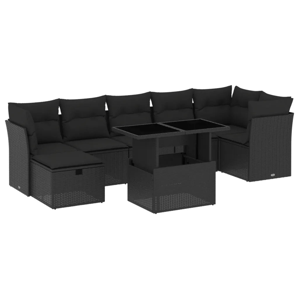 Set Divani da Giardino con Cuscini 8 pz Nero in Polyrattan