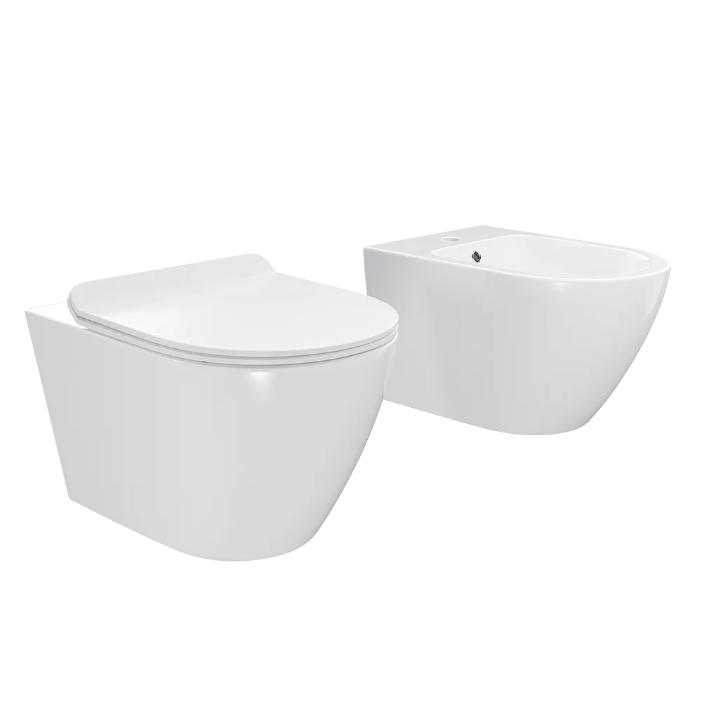 Sanitari sospesi in ceramica bianco lucido vaso tornado silent flush sedile soft-close e bidet | Sydney