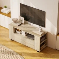 Mobile Porta TV da 42" con Ruote Girevoli e Freno, Ripiani Regolabili e Cassetti, 102x34.5x48.5 cm, Legno