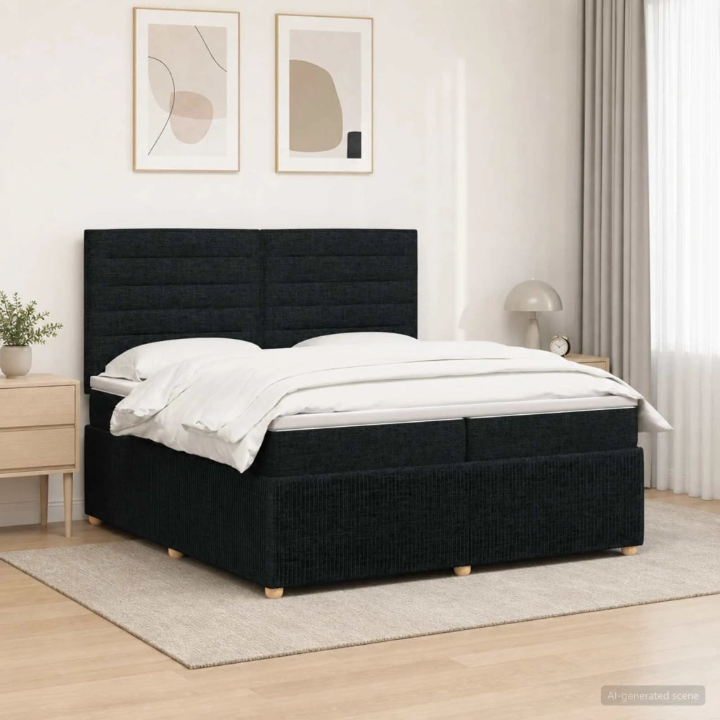 Letto Box Spring LED con Materasso Nero 200 x 200 cm Tessuto 3455932