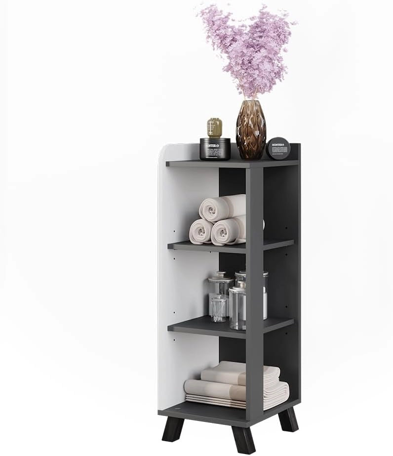 Mobiletto midi Karen, Antracite/bianco, 30 x 90 cm con 4 ripiani, adatto per la conservazione di articoli da bagno e asciugamani