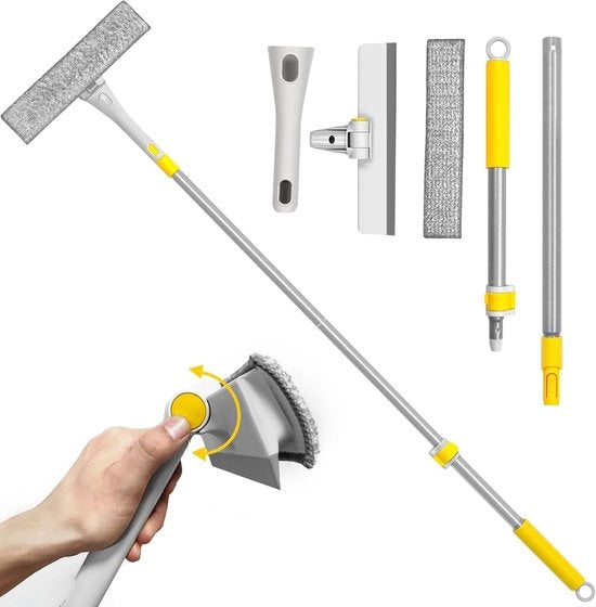 Pulitore di finestre 2 in 1 con estensione - Strumento di pulizia vetrata flessibile per interni ed esterni