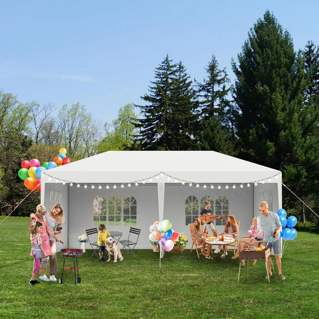 Gazebo Esterno Resistente da Giardino 3 x 6 m con Pannelli Laterali e Finestre in Poliestere Gazebi Tendone per Feste Protezione UV Impermeabile Tenda per Esterni, Bianco