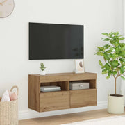 Mobile TV da parete con LED Rovere artigianale 80 x 30 x 40 cm 882979