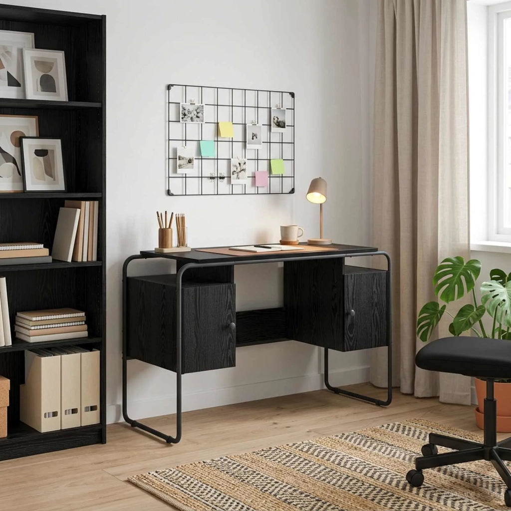 Scrivania con Spazio di Archiviazione Rovere Nero 8008038