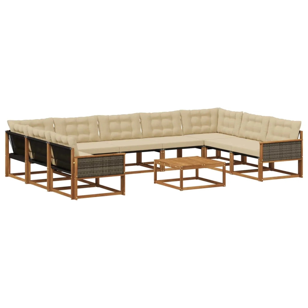 Set di divani da esterno con cuscino 10 pcs Naturale e Beige 3381693