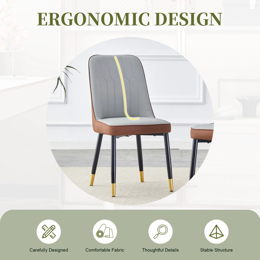 Sedia da pranzo con schienale ergonomico, in PU e metallo, Nero, marrone e grigio chiaro