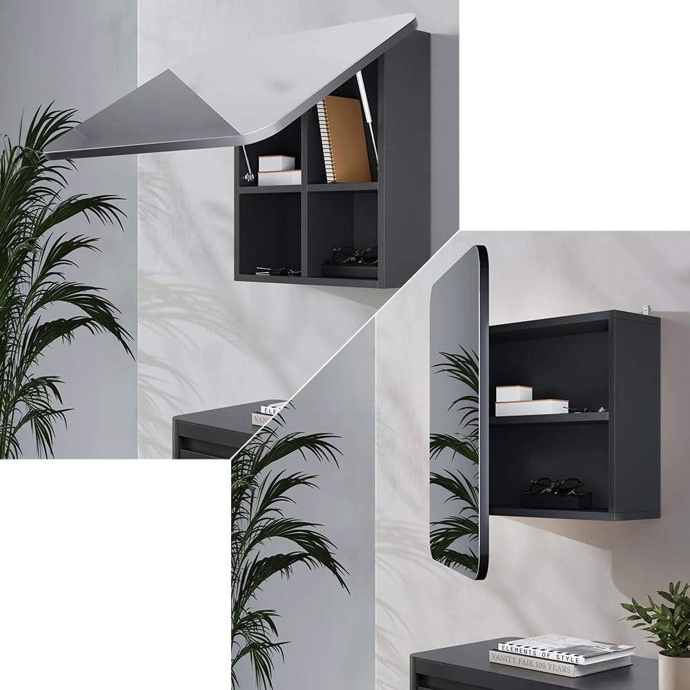 Specchio contenitore bagno Zino, Antracite, 60 x 50 cm con ripiani