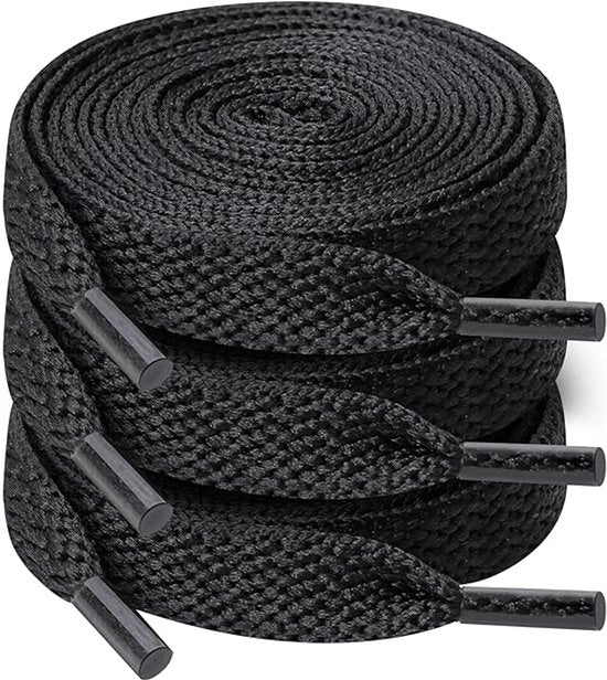 Tre paia di cavi lisci, 120 cm di lunghezza e circa 9 mm di larghezza, adatti per scarpe da sport e da corsa, misura per adulti, nero