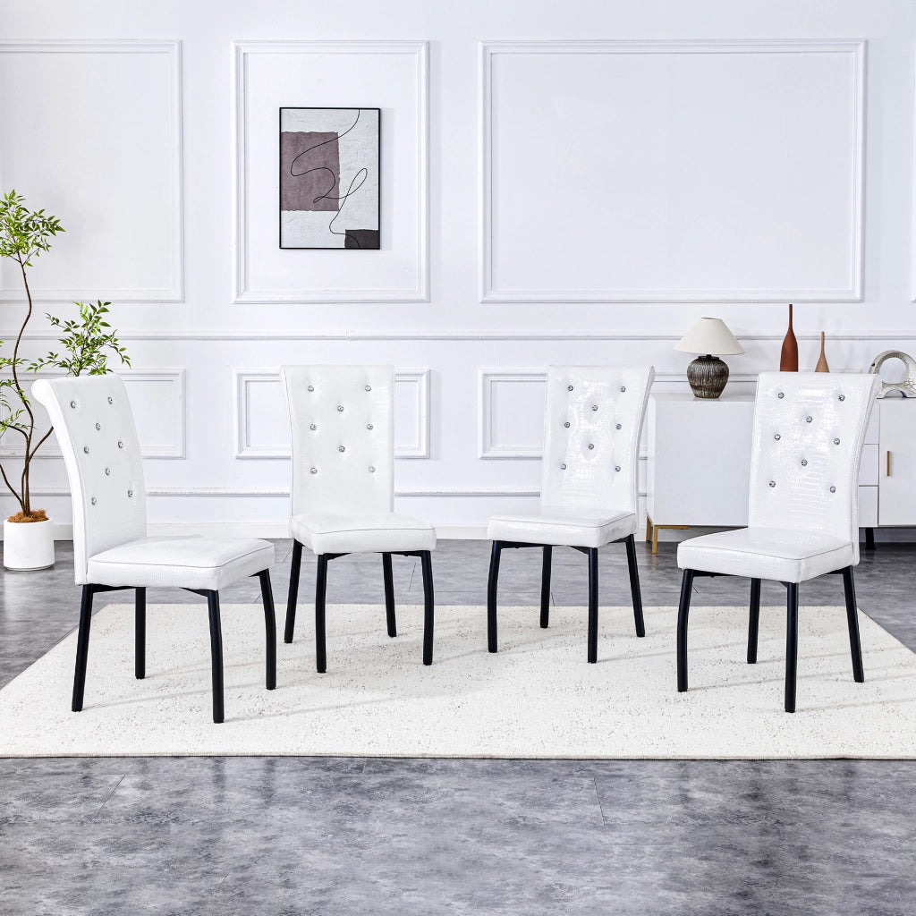 Sedia da Pranzo Set da 4 con Schienale Trapuntato e Piedini Regolabili, in Metallo e PVC, Nero e Bianco