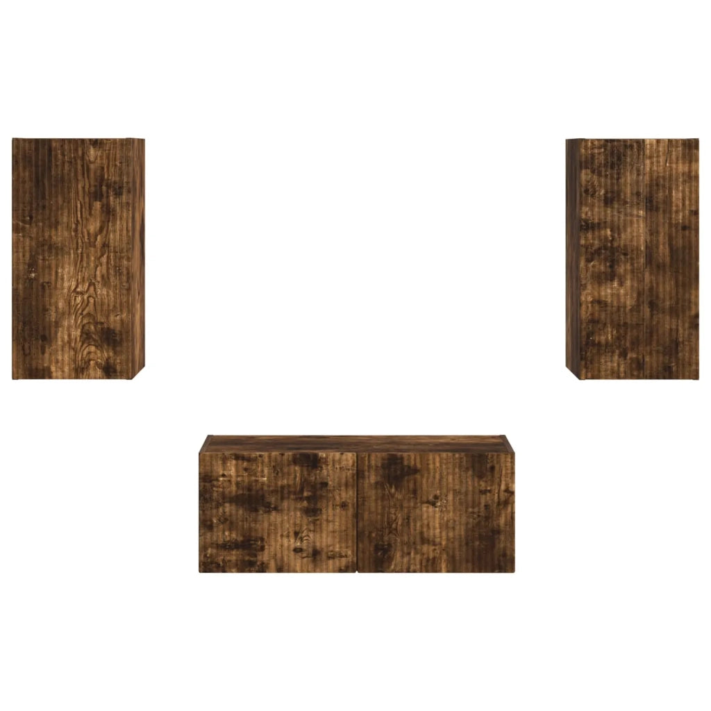 Set mobile TV 2 pz-Credenza per TV Rovere fum¨¦ Legno multistrato 457422