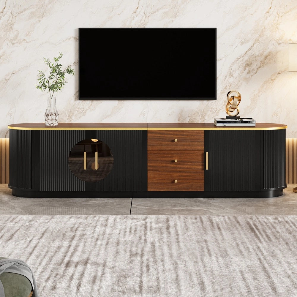 Mobile TV Lowboard ¨C MINIMAL ¨C Vetro Marrone, MDF, Maniglie in Alluminio, Design con Scanalature