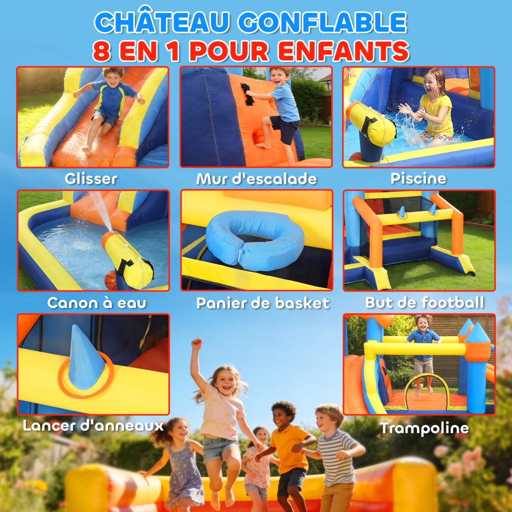 Castello gonfiabile 8 in 1 con scivolo e piscina ¨C zephmum ¨C Multicolore