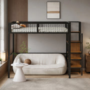 Hochbett 140x200 cm con scala e armadio integrato; struttura in metallo nero