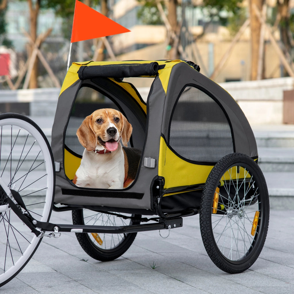 Carrello per cani ¨C zephmum ¨C giallo, rete a finestra, copertura arrotolabile, 140x71x83 cm