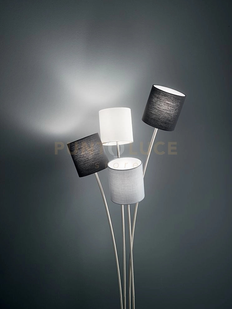 Piantana in metallo cromo spazzolato paralumi grigio, nero e bianco Joke 4 luci attacco E14