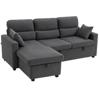 Divano letto regolabile ad angolo, con contenitore e cuscini, Grigio