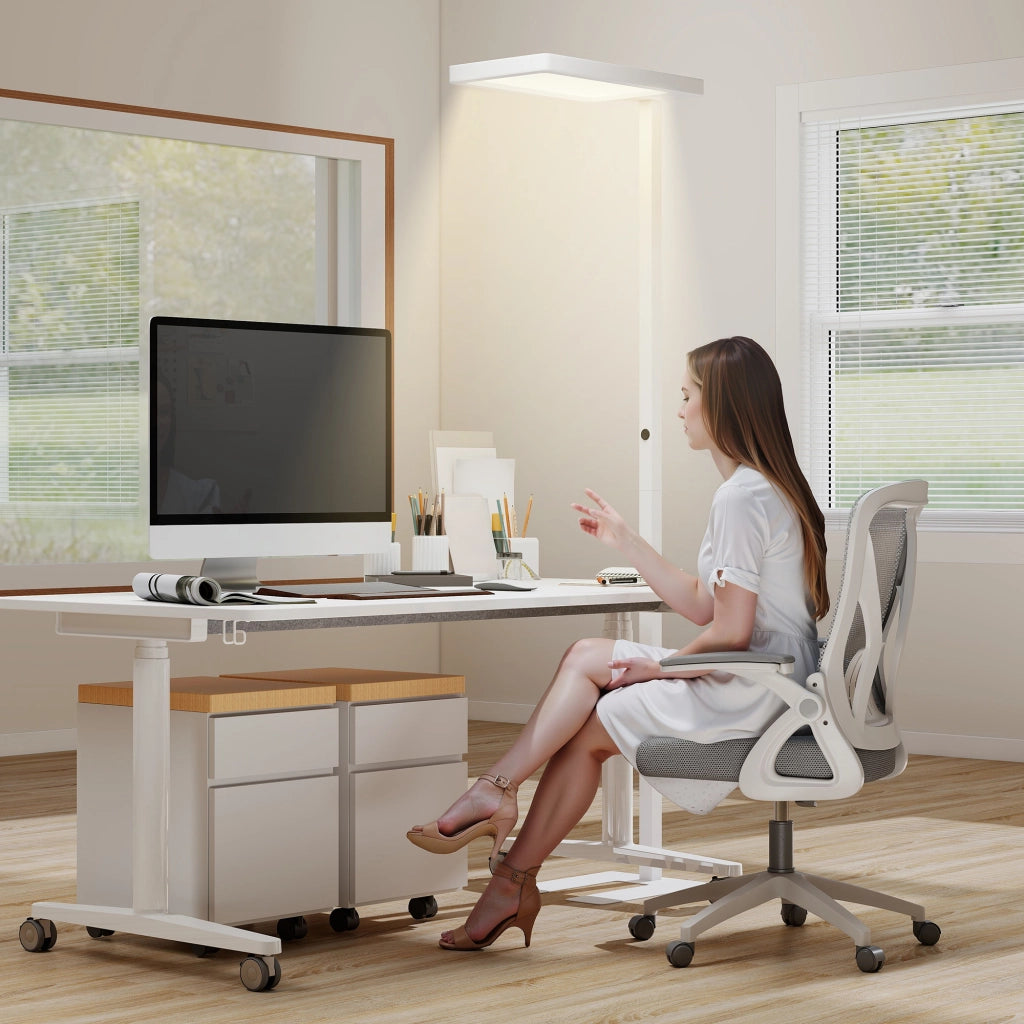 Lampada da terra LED dimmerabile per soggiorno ¨C zephmum ¨C 60x32x196 cm bianca