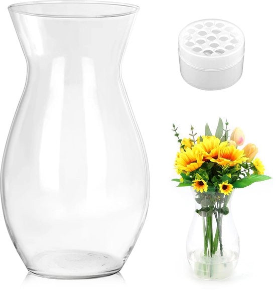 Vaso di vetro per fiori Vaso di vetro trasparente per decorazione di tavolo 23CM Vasi decorativi per tulipani rose Decorazione per camera da letto soggiorno ufficio