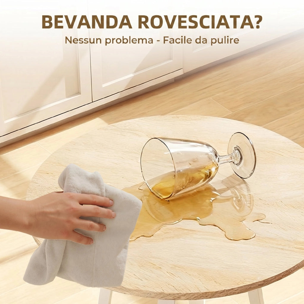 Tavolo Alto Rotondo Ø55x95 cm con Mensola per 2 Persone in Metallo e Melamina Naturale e Bianco